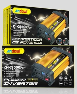 Invertor de tensiune auto Andowl KS500, 500W, 12V, 220V, 18 x 11 x 6.5cm, auriu - Img 6