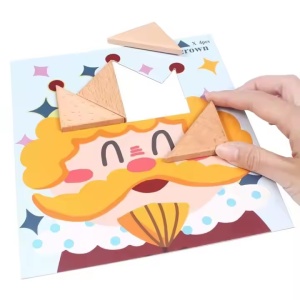 Joc educativ cu 8 forme si 17 placi de puzzle, pentru copii 3 ani+, din plemn, 28.5x19.5x4.5 cm, multicolor - Img 3