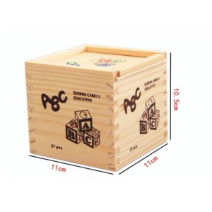 Joc educativ cu cuburi, alfabet, cifre, obiecte si animale, cu 27 piese si cutie din lemn, 11x11x10.5 cm, multicolor - Img 3