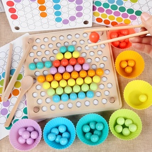 Joc educativ din lemn cu 89 piese, pentru copii 3 ani+, Montessori, 22x22 cm, multicolor - Img 2