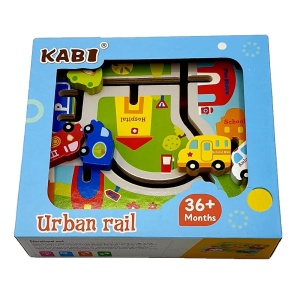 Joc educativ din lemn, labirint cu masini, pentru copii 3 ani+, 22 x 20 x 6 cm, multicolor - Img 2