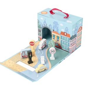 Joc tridimensional Kabi City din lemn, pentru copii 3 ani+, cu masinute si accesorii
