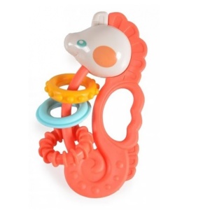 Jucarie de dentitie si zornaitoare pentru bebelusi, calut de mare, plastic moale, multicolor