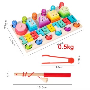 Jucarie educativa pentru copii 3 ani+, 4 in 1, cu 4 jorcuri diferite, din lemn, 32x19x5 cm, multicolor - Img 6