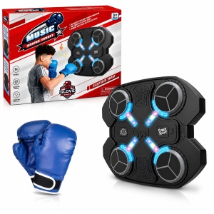 Jucarie Interactiva de Box pentru Copii, Tinta Electronica cu Muzica si Lumini LED, 4 Zone de Lovire, Manusi Incluse