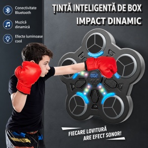 Jucarie Interactiva de Box pentru Copii, Tinta Electronica Inteligenta, 5 Zone de Lovire, Bluetooth, Muzica, Lumini LED, Efecte Sonore, Manusi Incluse - Img 5
