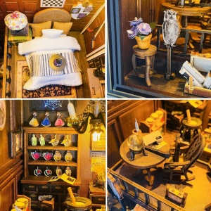 Kit Book Nook - Casuta Miniatura DIY cu Lumini LED, Puzzle 3D din Lemn, Decor pentru Biblioteca - Img 4
