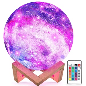 Lampa de veghe 3D, Model Luna cu suport de lemn, lumina multicolora, Telecomanda - Img 1
