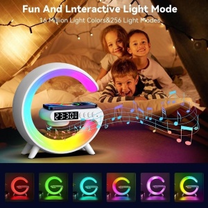 Lampa Smart LED RGB cu difuzor Bluetooth si Incarcare pentru Mobil, Ceas, Sounds Machine - Img 2