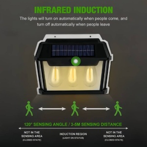 Lampa solara de perete cu 3 becuri LED, 3 moduri de functionare, Putere 38W 600Lm, Senzor miscare si lumina - Img 7