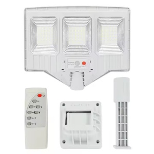 Lampa solara stradala cu telecomanda, JG-703, 6.5W, 3 cadrane, 108 LED-uri, 6000K, 10000lm, IP67, cu suport si senzor de miscare, 31x19 cm, gri - Img 2