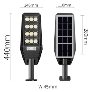Lampa solara stradala cu telecomanda, Jortan, 200W, 6500k, IP66, ABS, 12 cadrane, cu senzor de miscare, suport, 44x14.6x4.5 cm, negru - Img 5