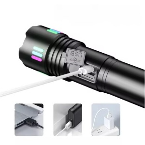 Lanterna LED cu zoom telescopic, Andowl P45, reincarcabila, focus ajustabil, 20W, 2000LM, IP43, afisaj baterie, 18x4.3 cm, negru - Img 4