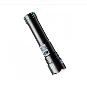 Lanterna LED de mana, P45, raza de actiune 500m, cu afisaj baterie, negru - Img 1