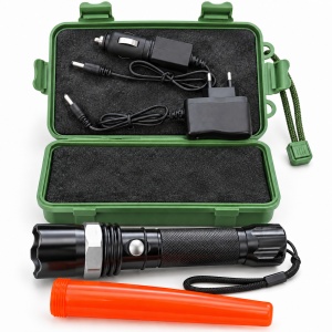 Lanterna LED reincarcabila 2 în 1, Zoom reglabil, 3 Moduri, Tub de semnalizare, Incarcatoare priza si auto, Cutie de transport