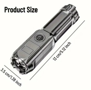 Lanterna puternica cu zoom, portabila, multifunctionala, reincarcabila cu USB, 3 moduri de iluminare, gri foarte inchis - Img 12