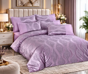 Lenjerie de pat premium din catifea pentru pat dublu, 6 Piese, Model Elegant Lila