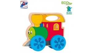 Locomotiva din lemn Happy Engine pentru copii de 2 ani+, multicolora - Img 2