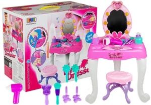 Masa de machiaj pentru fetite, cu scaun si accesorii, roz - Img 1