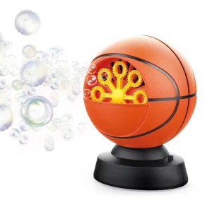 Masina de facut baloane de spaun in forma de minge de basket, pentru copii 2 ani+, recipient de 100ml, plastic, 15x10.5x10.5cm, portocaliu-negru - Img 2