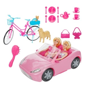 Masina decapotabila de jucarie, cu 2 papusi si accesorii incluse