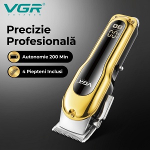 Masina Profesionala de tuns VGR V-680, Autonomie 200 Minute, Display LED, Lame din Otel Inoxidabil, Incarcare USB, Auriu - Img 5