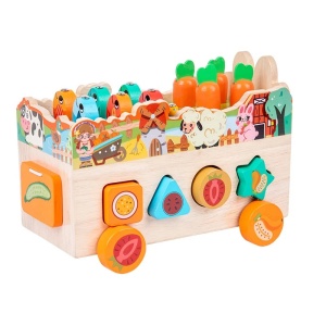 Masinuta interactiva Montessori din lemn cu diverse elemente interactive - Img 6