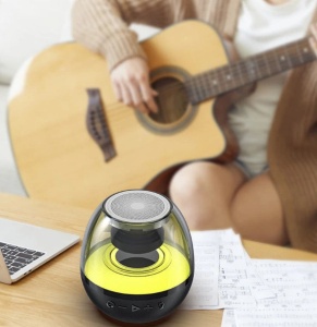 Mini boxa portabila cu extra bass, RGB, sunet 360°, HD, bluetooth 5.0, USB Type-C, negru - Img 3