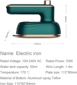 Mini fier de calcat pliabil, fara fir, portabil, cu aburi, putere 38W, rezervor apa 50ml, verde-auriu - Img 10