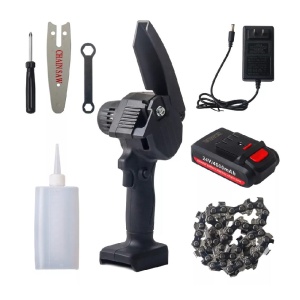 Mini Fierastrau Electric Fara Fir, cu Lant si Lama de 4", 1 Acumulator de 24V 4500mAh, 550W, si Trusa, Negru - Img 2
