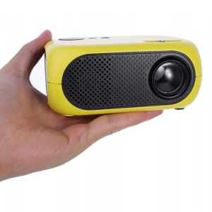 Mini videoproiector LED, portabil, 1080P, 1200LM, HDMI, Micro SD si USB, cu telecomanda, home cinema, galben - Img 1