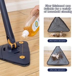 Mop triunghiular, cu stoarcere si rezerva extra, pentru podele, geamuri sau alte suprafete, maner telescopic, albastru - Img 8
