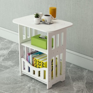 Noptiera cu 2 compartimente, se poate folosi ca masuta de cafea, Material PVC, Alb - Img 3