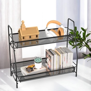 Organizator metalic multifunctional, cu 2 nivele, ideal pentru cosmetice sau condimente, negru - Img 4