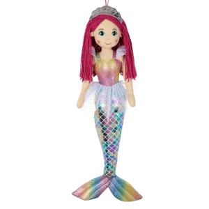 Papusa textila sirena cu coada holografica, 17x8x70cm, multicolor