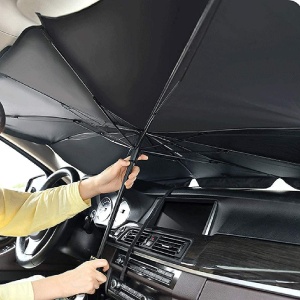 Parasolar auto pentru parbriz, tip umbrela, rezistent UV, negru-argintiu - Img 2