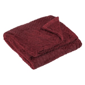 Pătură catifelată pentru 2 persoane, model împletit, 230 × 220cm, culoare Bordo