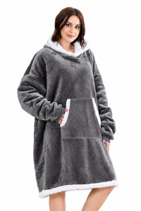 Patura Hanorac Oversize cu Gluga si Buzunar, Captuseala Pufoasa, Moale si Calduroasa, Unisex - Img 8