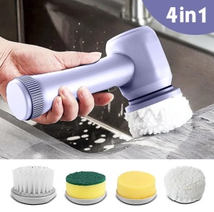 Perie electrica multifunctionala, fara fir, cu 4 capete, incarcare USB, suport, alb-lila - Img 5