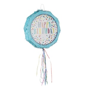 Pinata party cu imprimeu Happy Birthday, Dimensiune 44x11cm, Albastru