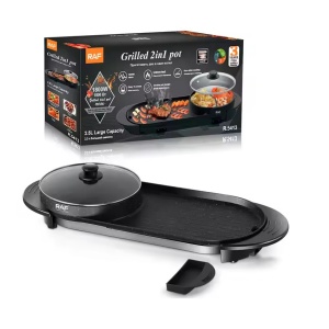 Plita electrica, RAF R5413, 1800 W, 2.5 L capacitate, cu capac, 160℃-220℃, 70x25x10 cm, negru - Img 3