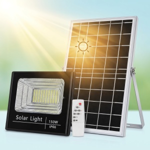 Proiector solar LED 150W cu panou solar 15W, 120 LED-uri, Telecomanda, Grad protectie IP66 - Img 3