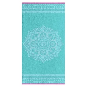 Prosop pentru Plaja, din Bumbac, Model Mandala 75x150cm, Turcoaz