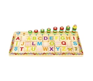 Puzzle educativ din lemn cu Alfabet si Cifre, 3ani+, 41.5x19 cm - Img 2