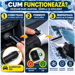 Racletă Electrică Auto cu Încălzire 12V pentru Parbriz și Geamuri, Dezghețare Gheață, Alimentare la Priza Auto, Buton ON/OFF - Img 3