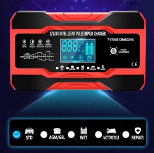 Redresor baterii auto DP1210, 12V 10A - 24V 5A, 180W, incarcare in 7 etape, 4 functii, negru cu rosu - Img 5