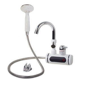 Robinet electric pentru incalzit apa instant cu dus, 3000W, Afisaj LCD, Prindere pe chiuveta sau pe perete, Alb - Img 1