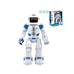 Robot interactiv de jucarie, copii 3+ ani, cu lumini si sunete, control prin voce si telecomanda, plastic, 37,5x22x11,4 cm, alb-albastru - Img 3
