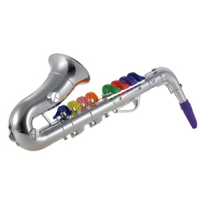 Saxofon de jucarie, cu 8 taste, pentru copii 2+ ani, din ABS, 35cm lungime, argintiu - Img 4