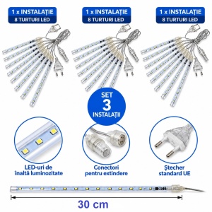 Set 3 Instalatii Luminoase de Craciun, Model Ploaie de Meteori, 24 Turturi LED luminosi, Lungime 30cm - Img 10